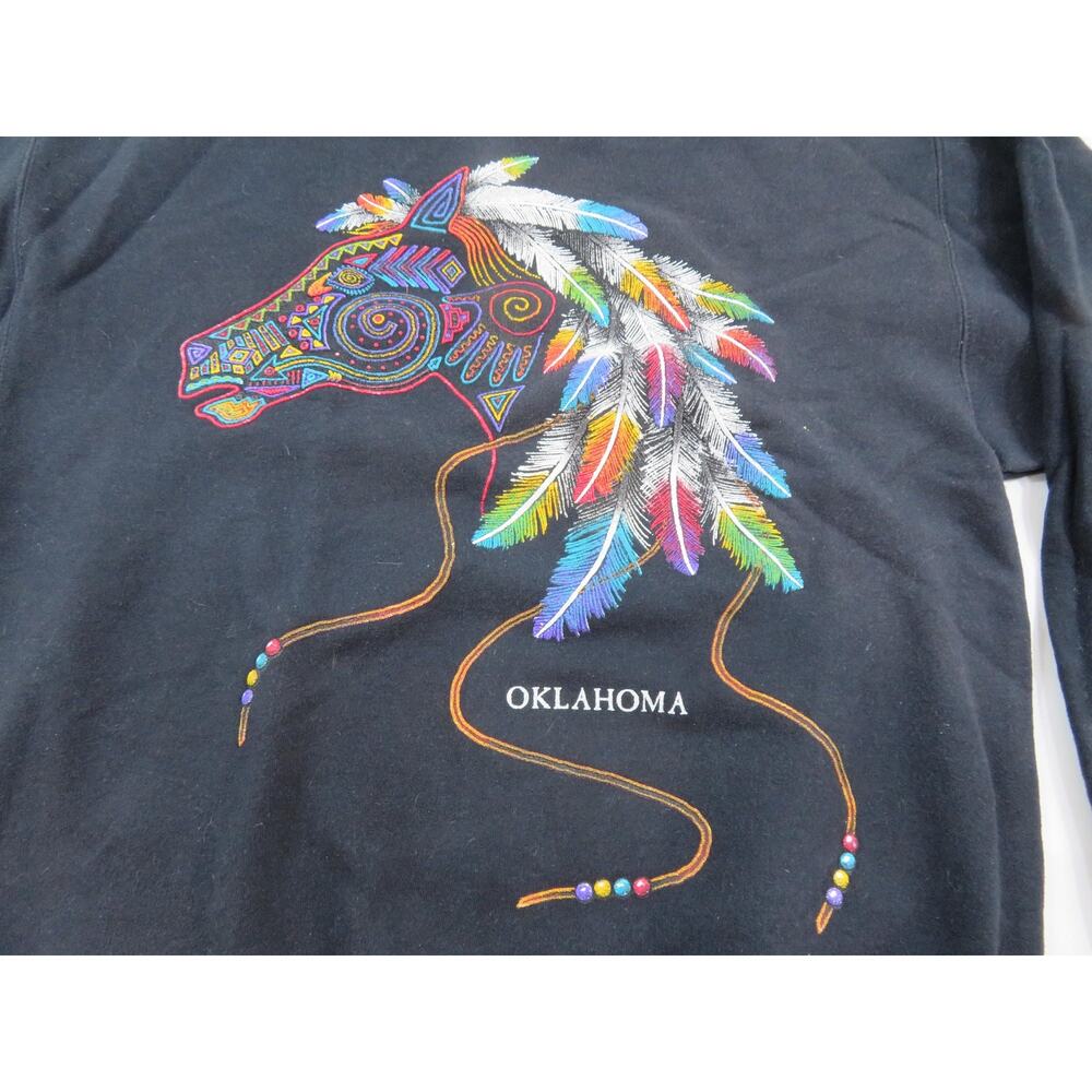 Oklahoma Sweatshirt, Native Style Horse, Black Sz S 1990s - Picture 2 of 4